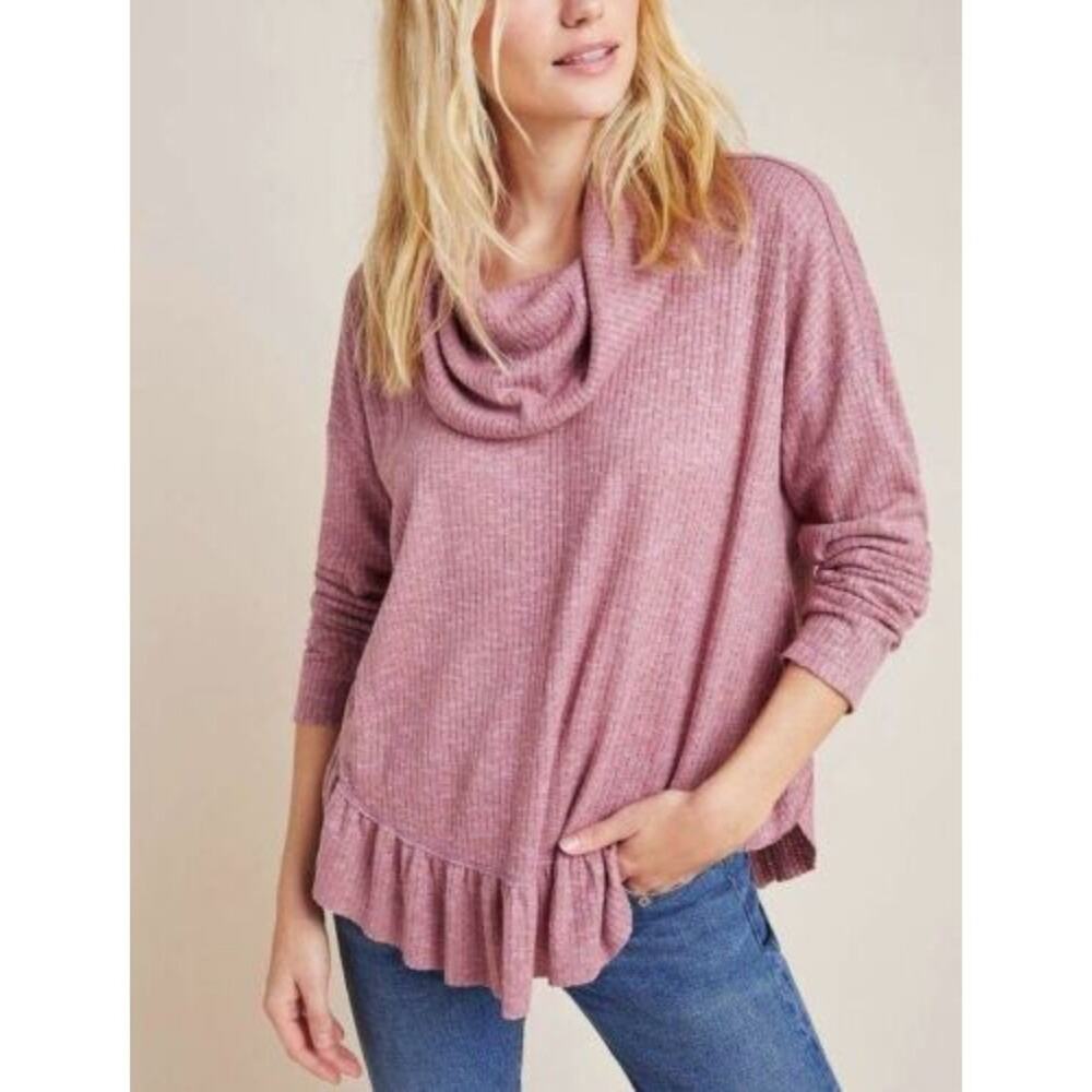 Maeve Anthropologie Addie Sweater Top Ruffled Ribbed Preppy Casual Boho Cozy XS